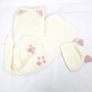 3 piece infant cat crochet cream and Pink set